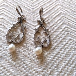 Real Pearl and Crystal sterling silver earrings